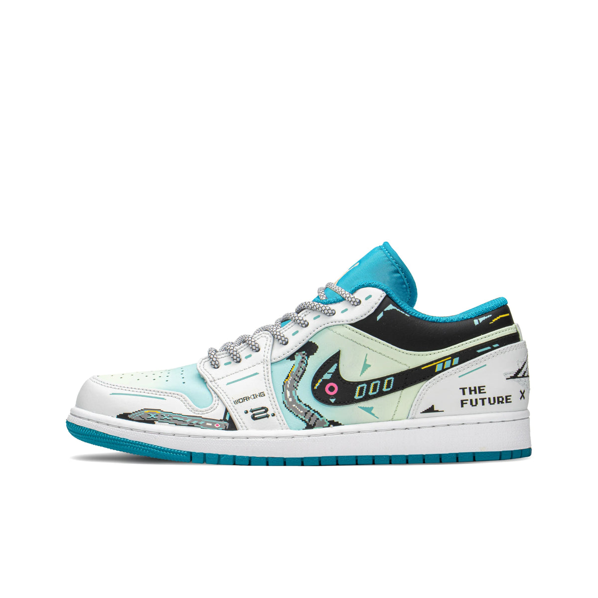 Custom Cyber Mint Candy Air Jordan 1 Low White/Blue/Green – hand-painted custom sneakers | DiySneakers