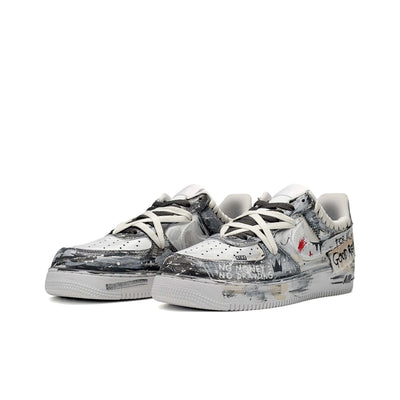 Customized For No Good Reason Air Force 1 Shoes Graffiti/Star shoelaces Gray – custom sneakers view 2 | DiySneakers