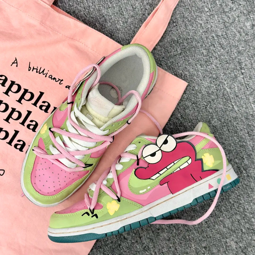 Custom Alligator Cookies Dunk Low Green/Pink – hand-painted custom sneakers | DiySneakers