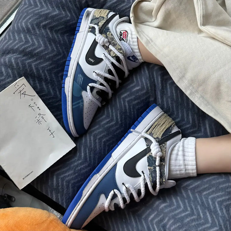 Custom Indigo Trail Dunk Low Denim Style – hand-painted custom sneakers | DiySneakers