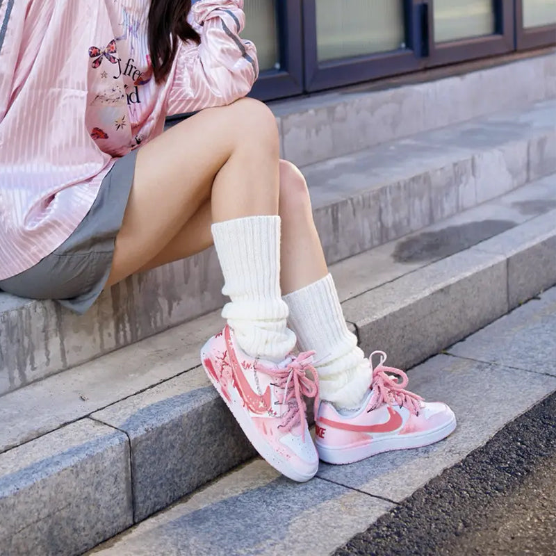 Custom Peach Blossoms Court Borough Four Color – hand-painted custom sneakers | DiySneakers