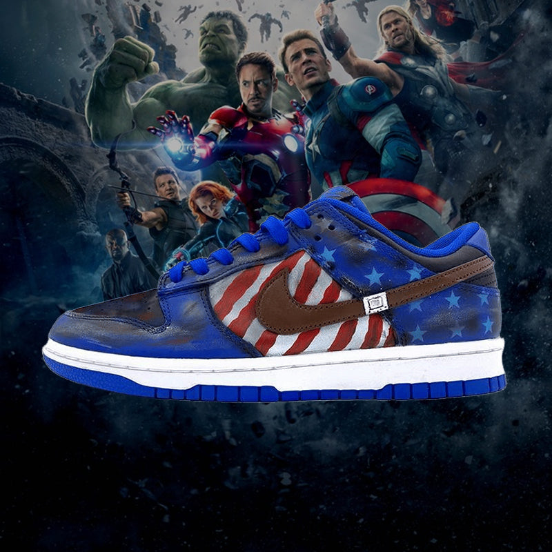 Custom The superhero Captain America Dunk Blue/Red – hand-painted custom sneakers | DiySneakers