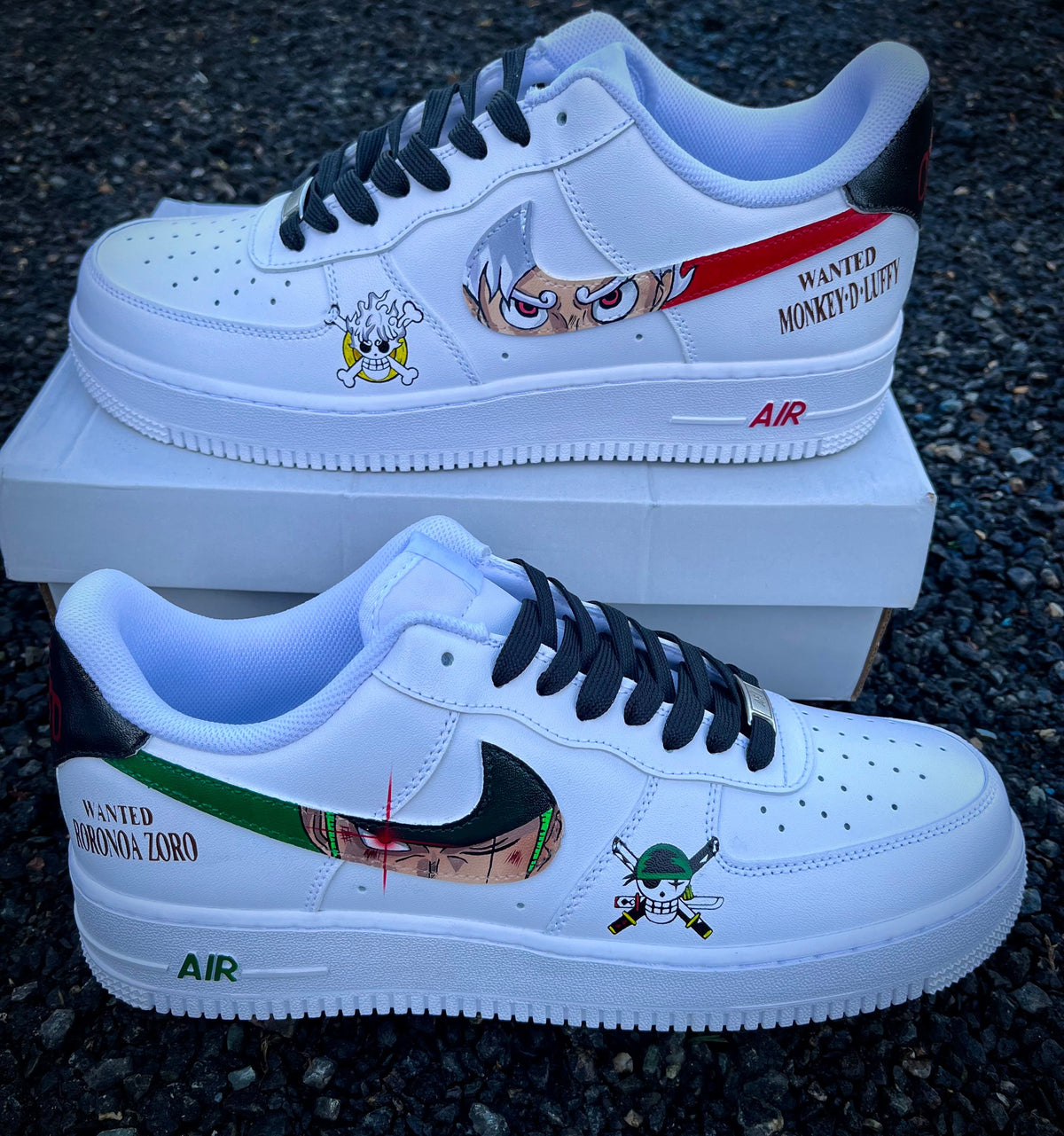 Custom Luffy gear 5 Vs Zoro King of Hell One piece Air Force 1 – hand-painted custom sneakers | DiySneakers