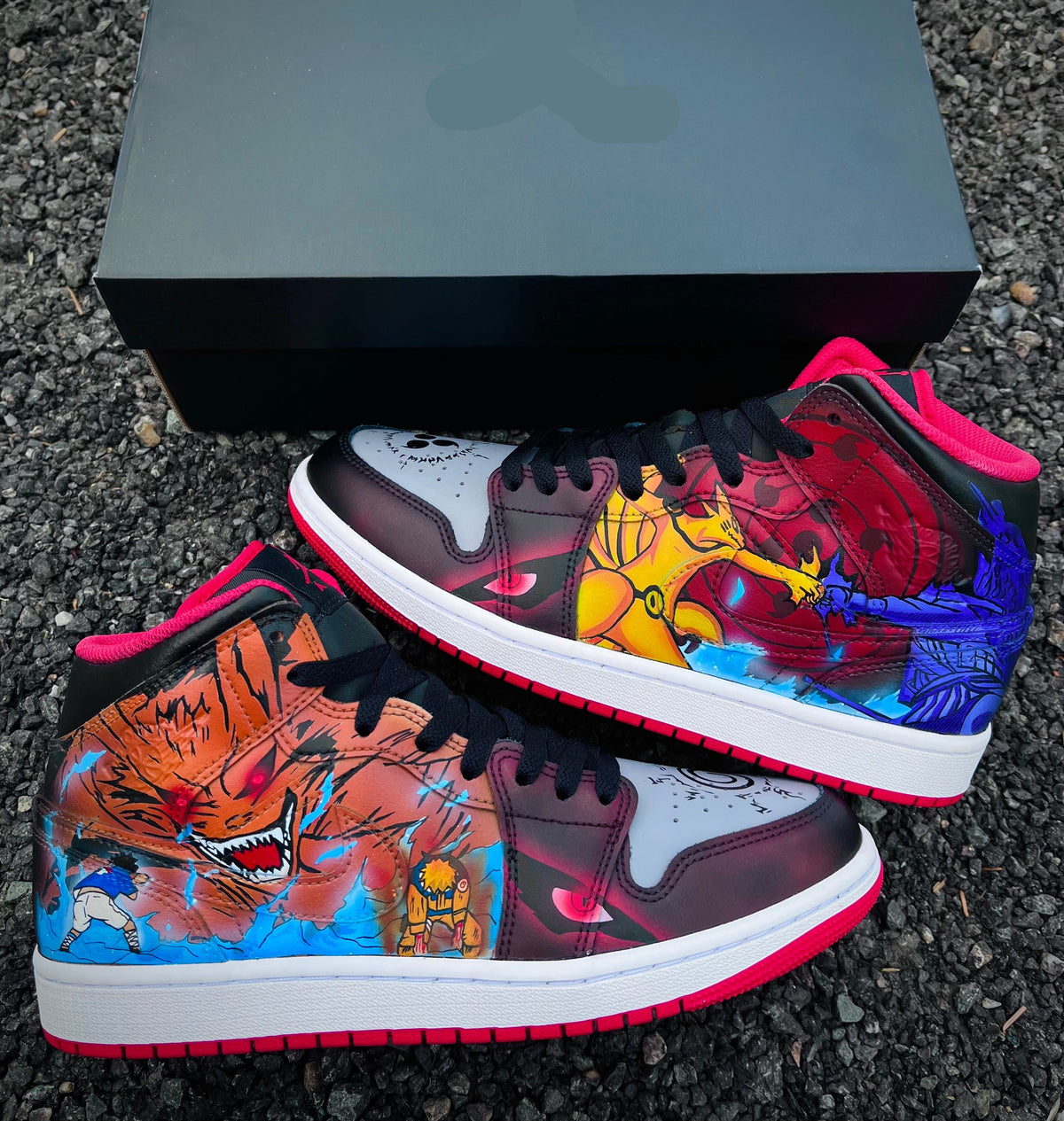 Custom Naruto Vs Sasuke/ Kyubi Vs Susano Jordan 1 – hand-painted custom sneakers | DiySneakers