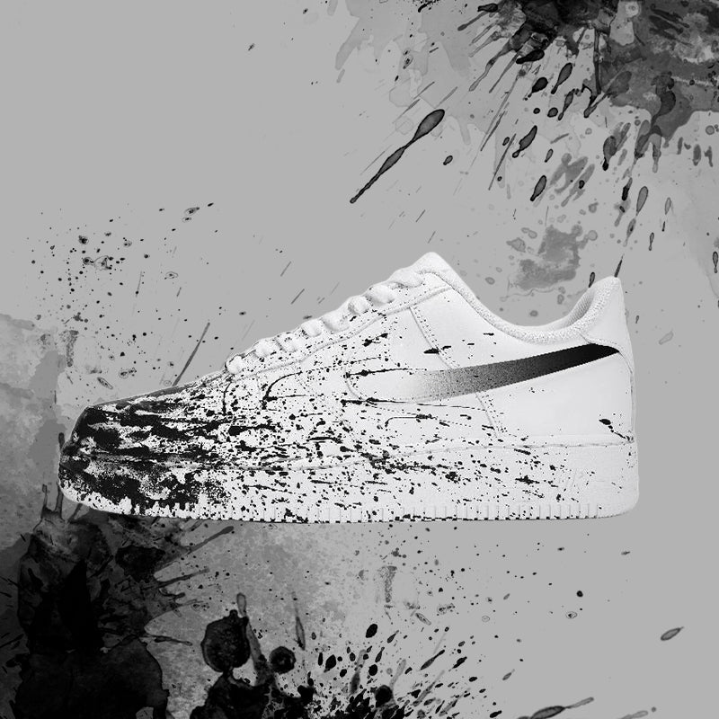 Custom The scene of the same style for both and to recall Air Force 1 White Black – hand-painted custom sneakers | DiySnea…