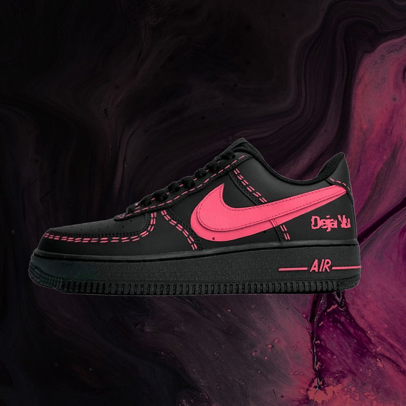 Custom black pink with rose red stitching Air Force 1 – hand-painted custom sneakers | DiySneakers