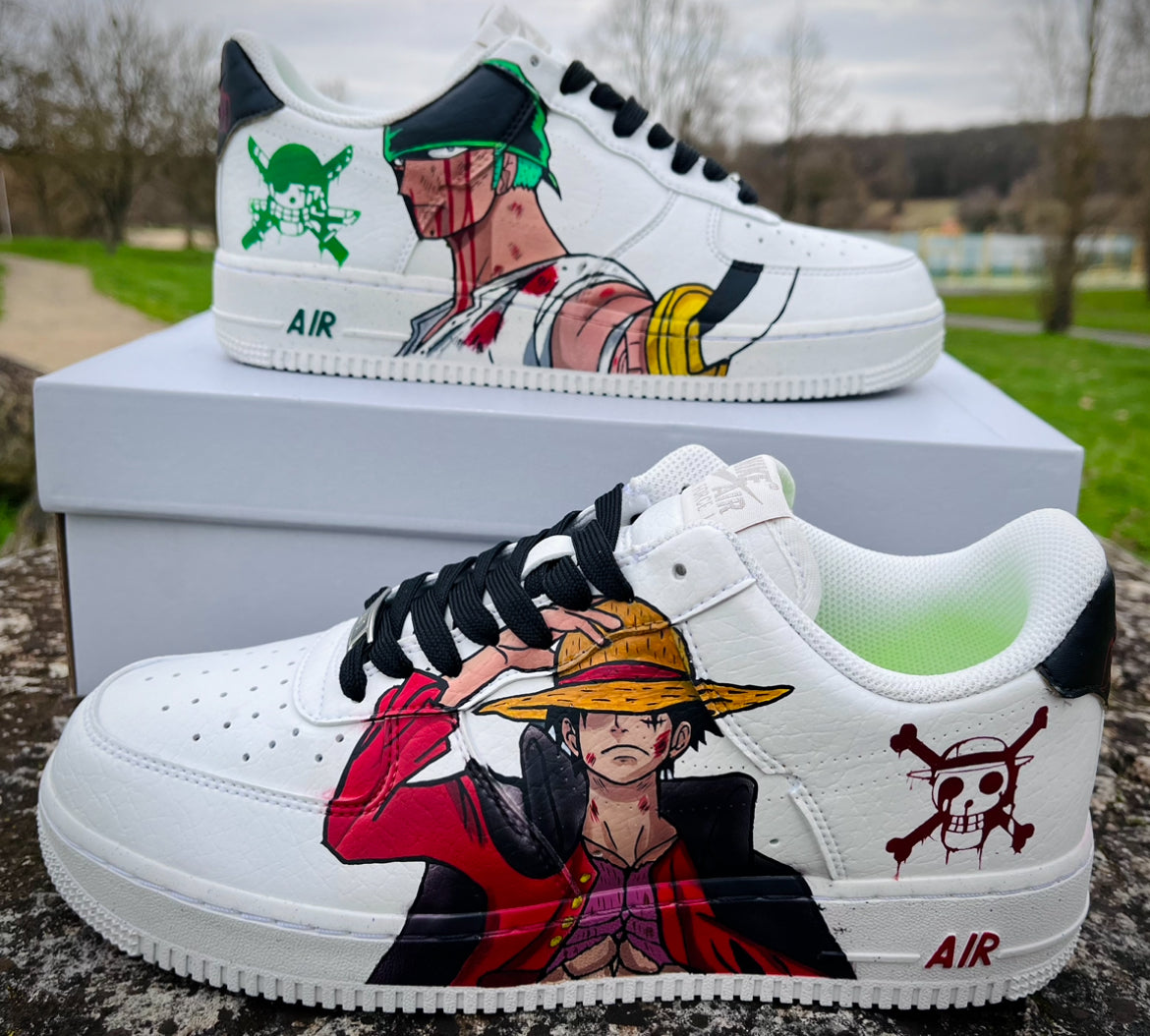 Custom One piece luffy and Zoro Air Force 1 – hand-painted custom sneakers | DiySneakers