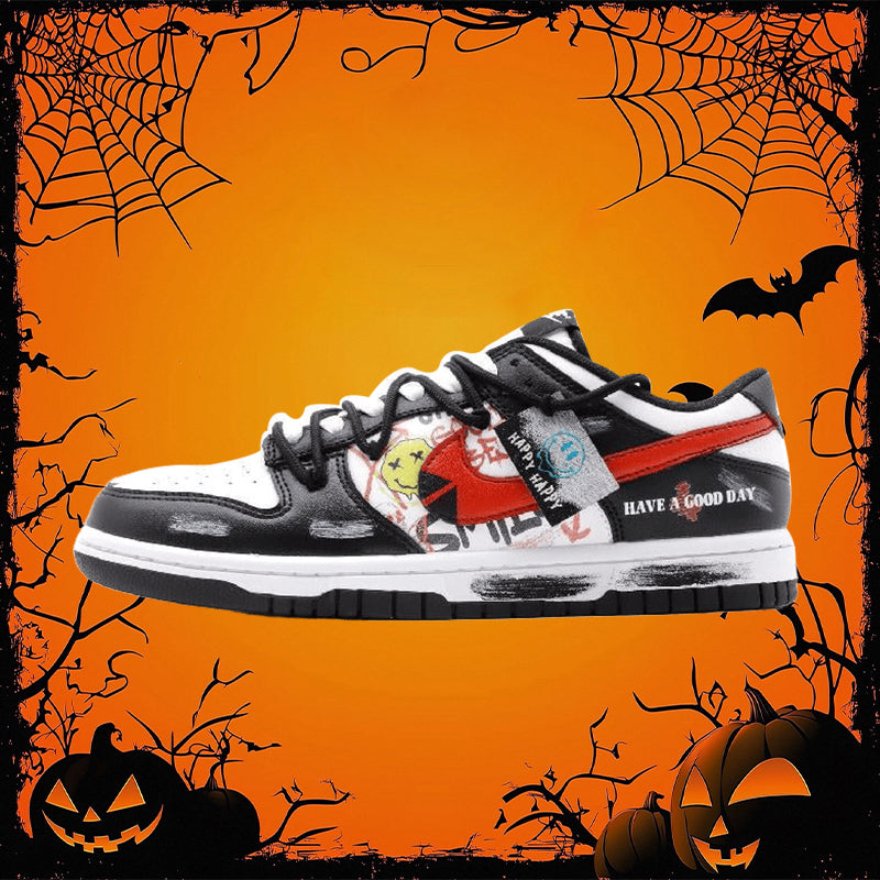Custom Keep Away from strangers Deconstruction Dunk Black/White/Red – hand-painted custom sneakers | DiySneakers