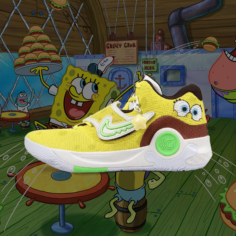 Custom Back-to-school season sponge KD Trey 5 X Yellow/Brown – hand-painted custom sneakers | DiySneakers