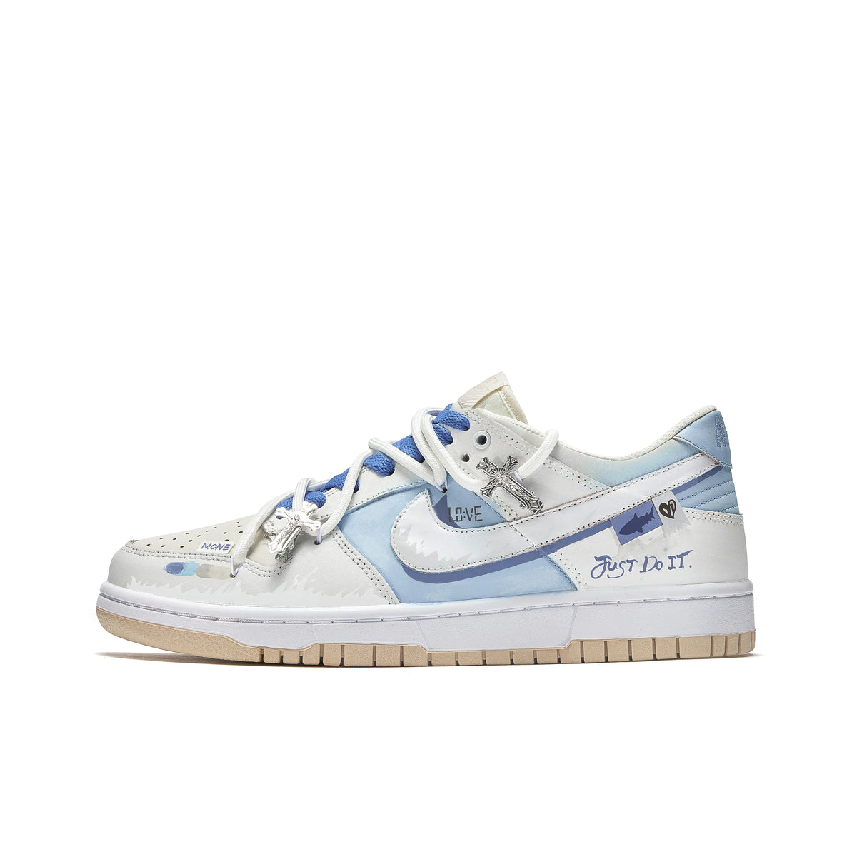Custom Blue Moment Dunk Low White/Blue – hand-painted custom sneakers | DiySneakers