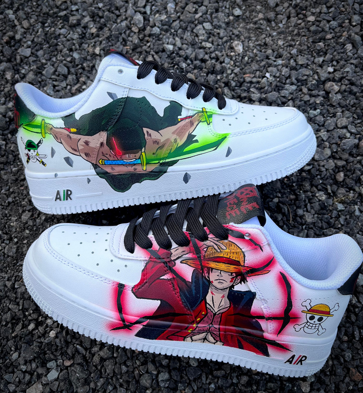 Custom Roronoa Zoro the King of Hell vs Monkey D Luffy Air Force 1 – hand-painted custom sneakers | DiySneakers
