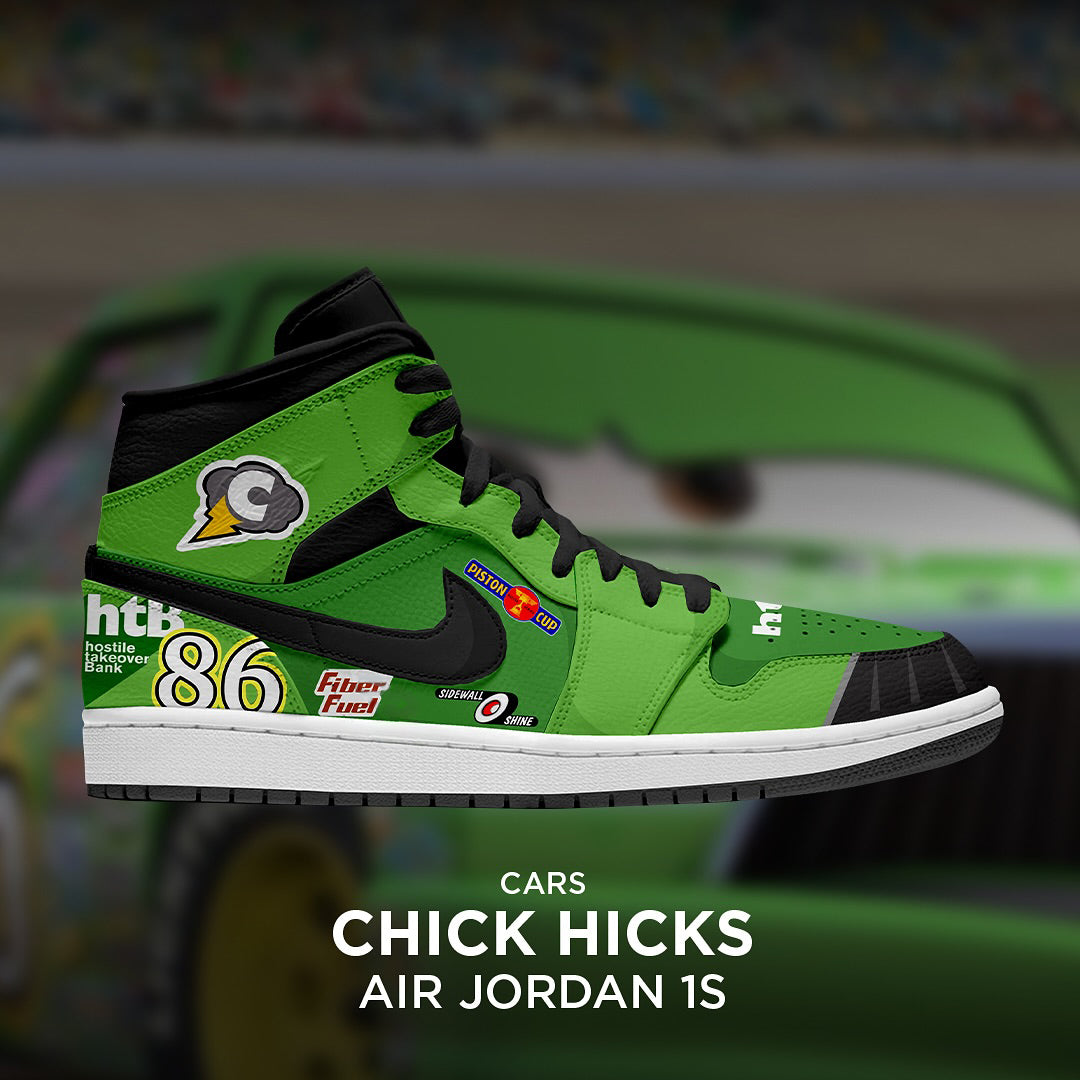 Custom Chick Hicks X Cars Air Jordan 1 Green – hand-painted custom sneakers | DiySneakers