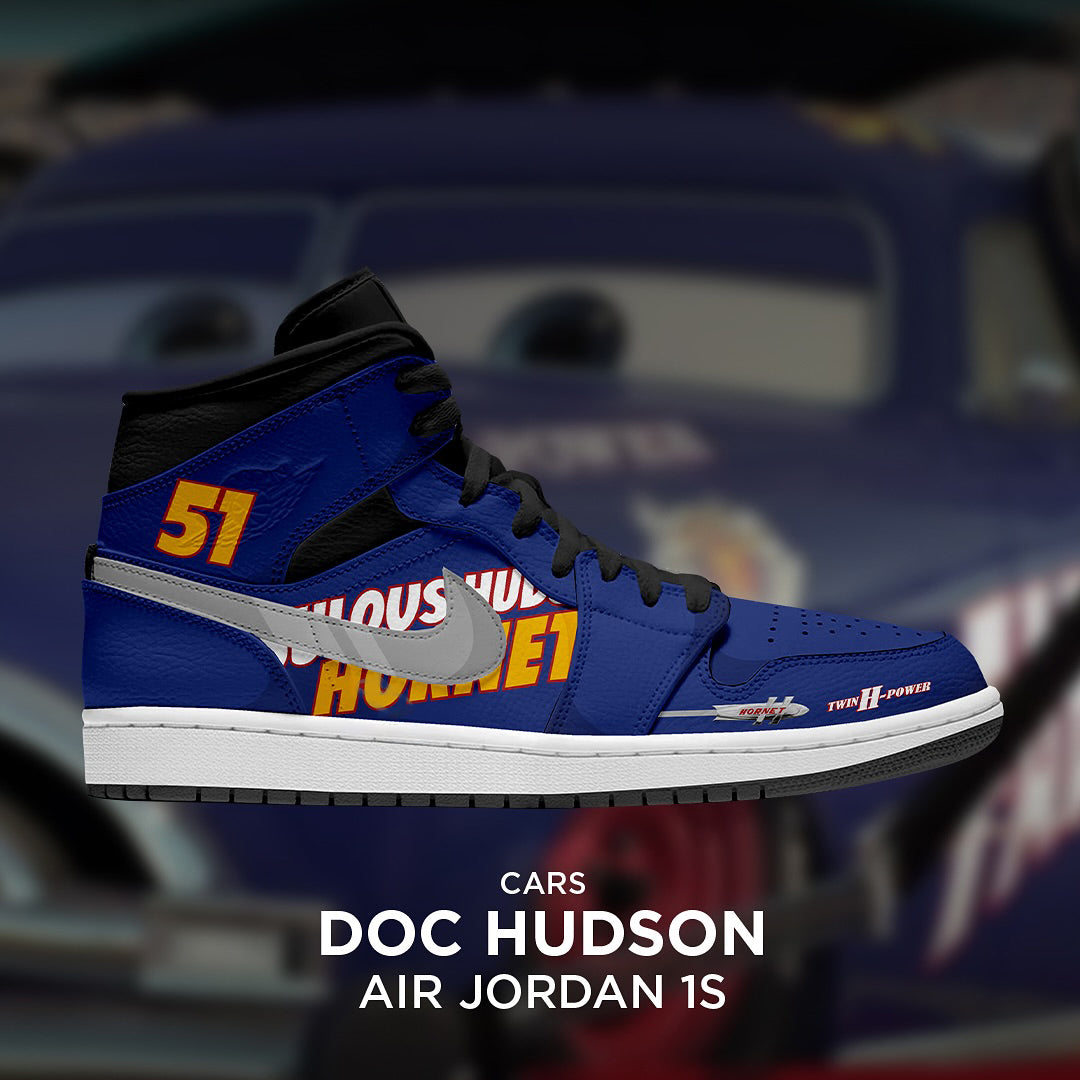 Custom Doc Hudson X Cars Air Jordan 1 Blue – hand-painted custom sneakers | DiySneakers