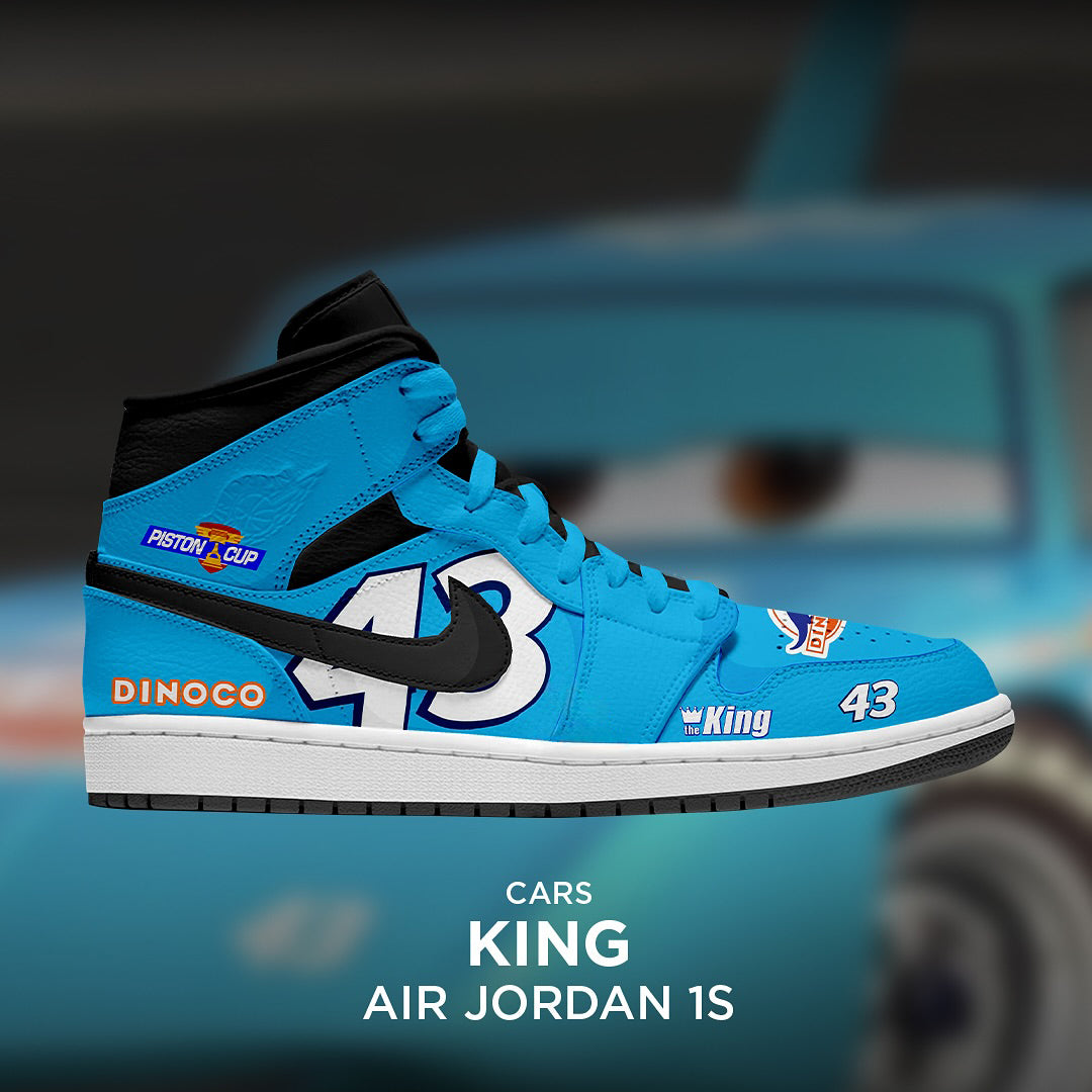 Custom King X Cars Air Jordan 1 Blue – hand-painted custom sneakers | DiySneakers