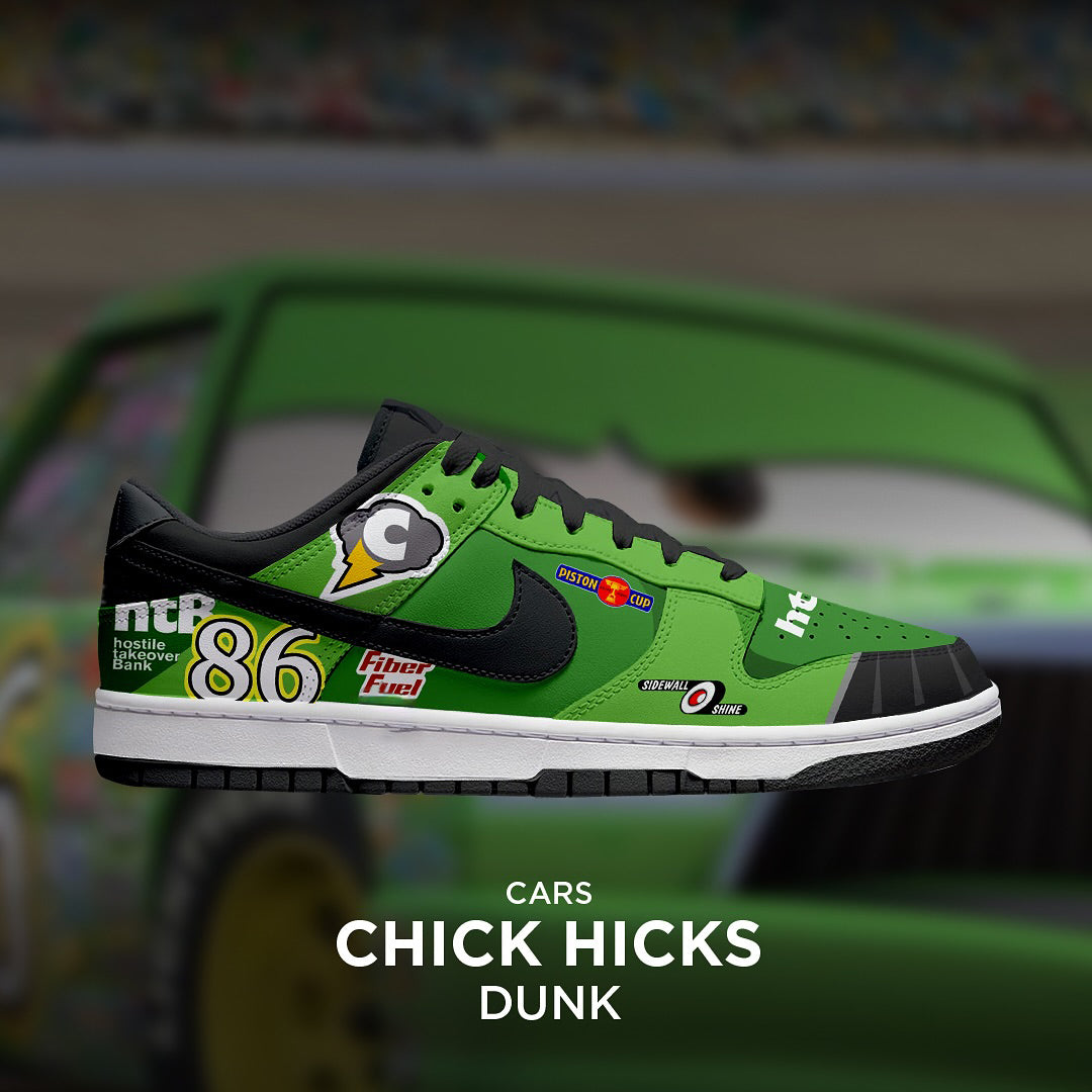 Custom Chick Hicks X Cars Dunk Green/Black – hand-painted custom sneakers | DiySneakers