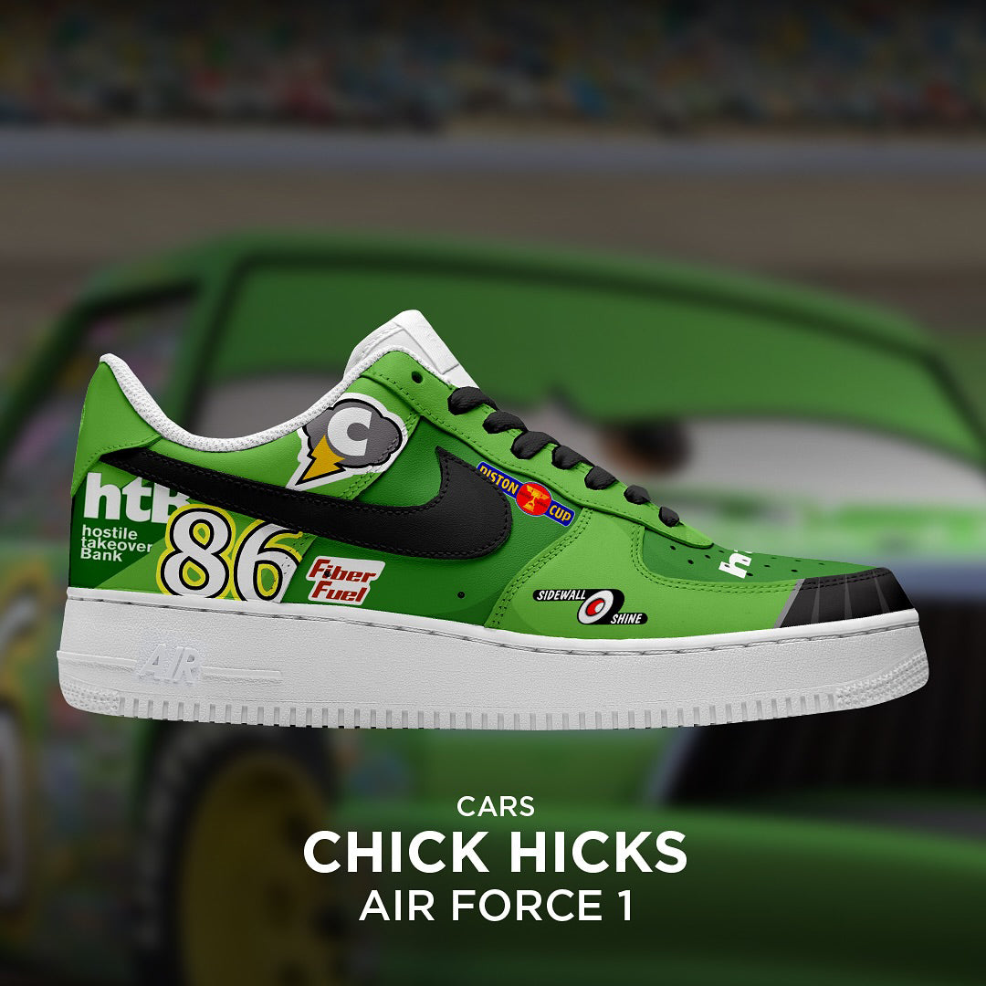 Custom Chick Hicks X Cars Air Force 1 Green – hand-painted custom sneakers | DiySneakers