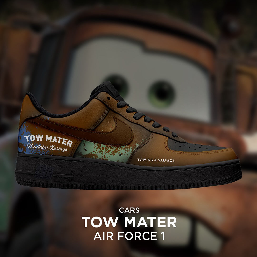 Custom Towmater X Cars Air Force 1 Brown – hand-painted custom sneakers | DiySneakers