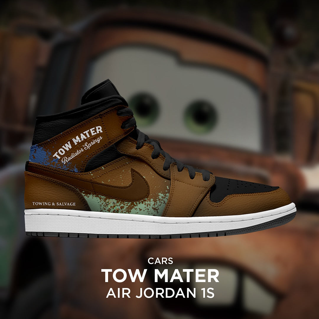 Custom Towmater X Cars Air Jordan 1 Brown – hand-painted custom sneakers | DiySneakers