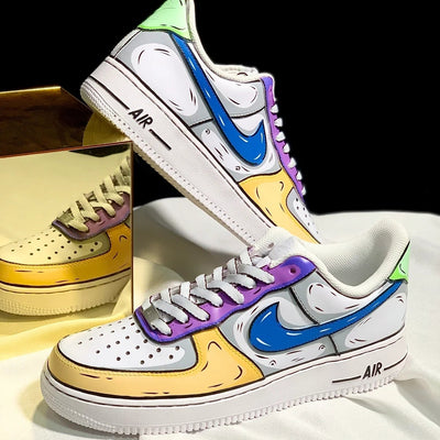 Custom 2D orange purple green Air Force 1 Blue, Yellow, Purple, White – custom sneakers view 2 | DiySneakers