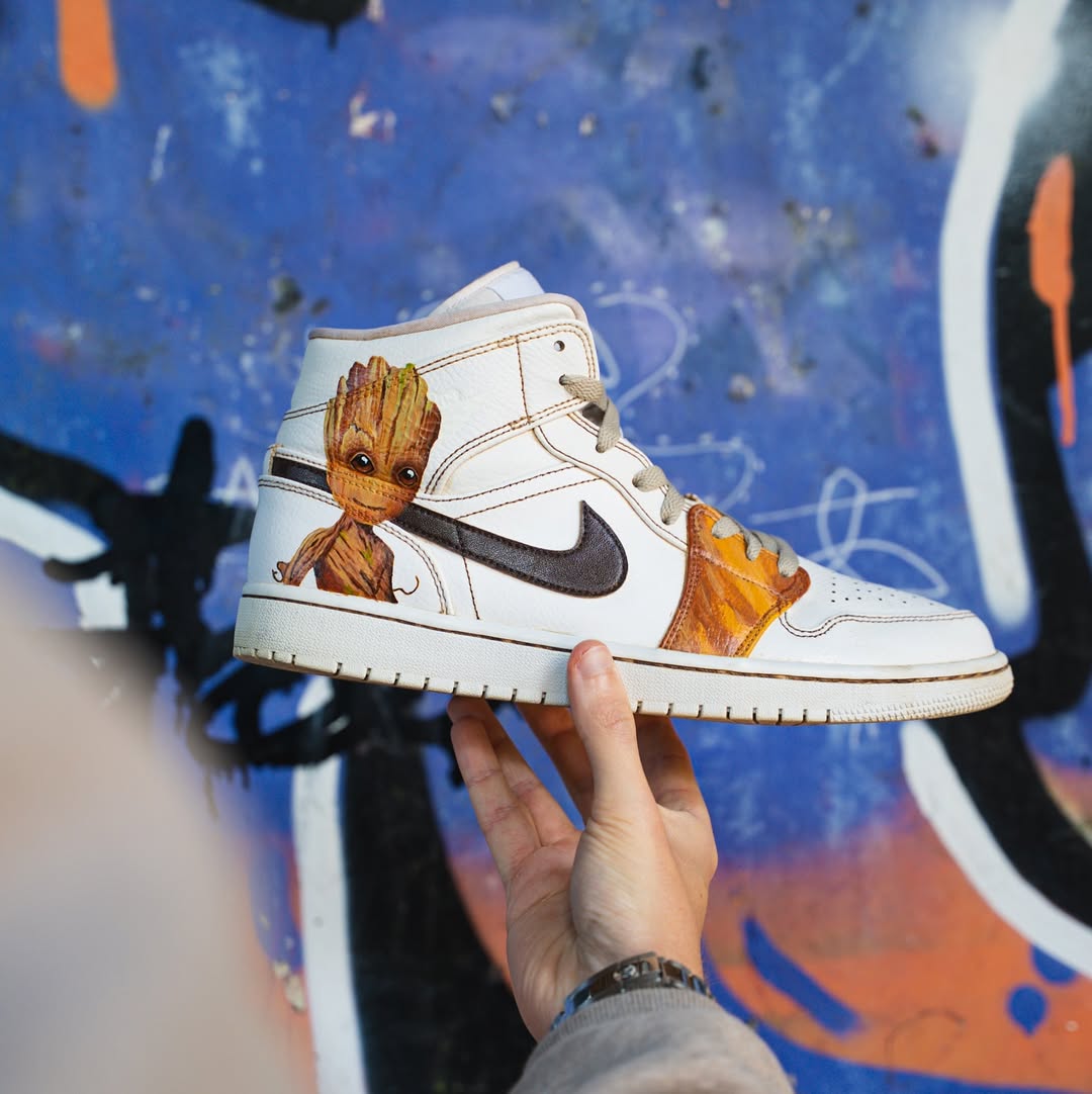 Custom Groot Air Jordan 1 – hand-painted custom sneakers | DiySneakers