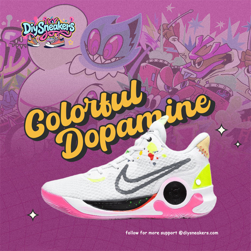 Custom Neon District KD Trey 5 IX Vintage White/pink – hand-painted custom sneakers | DiySneakers