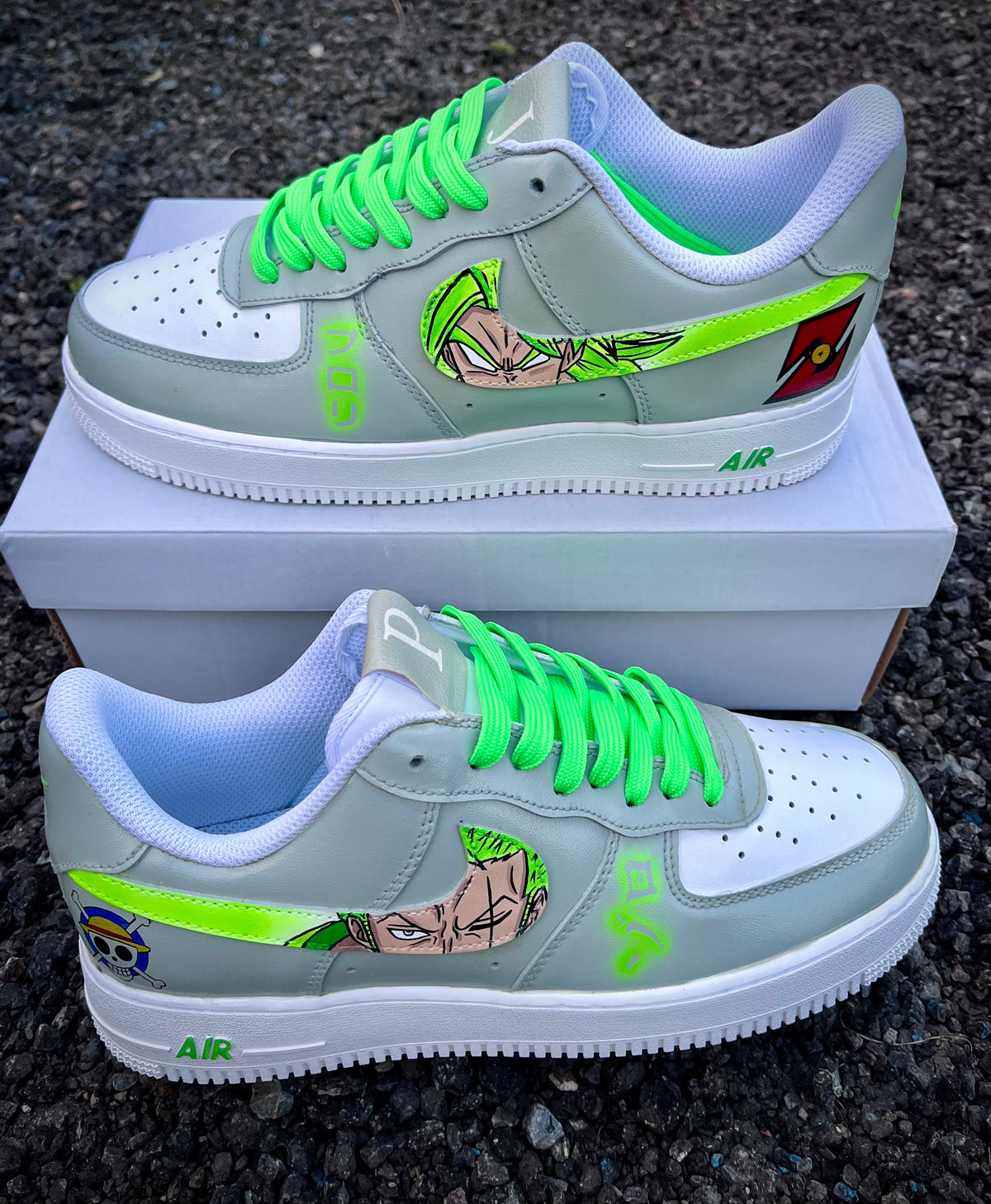 Custom Zoro x Broly Air Force 1 – hand-painted custom sneakers | DiySneakers