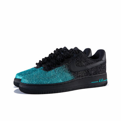 Customized Green/Cyan, Full Stars Air Force 1 Shoes Black/Green/Cyan With Diamond Decoration – custom sneakers view 2 | Di…