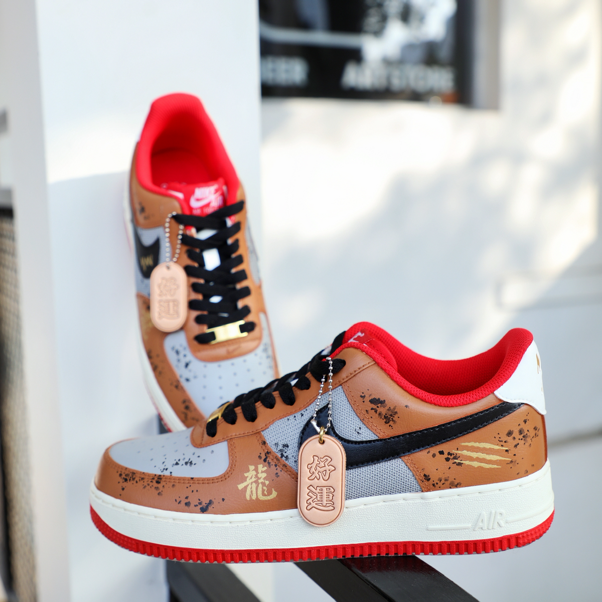 Custom The golden dragon brings blessings of grey gold Air Force 1 – hand-painted custom sneakers | DiySneakers