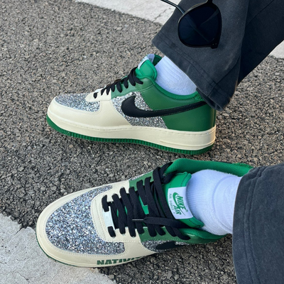 Custom off-white and green Christmas Air Force 1 – custom sneakers view 2 | DiySneakers