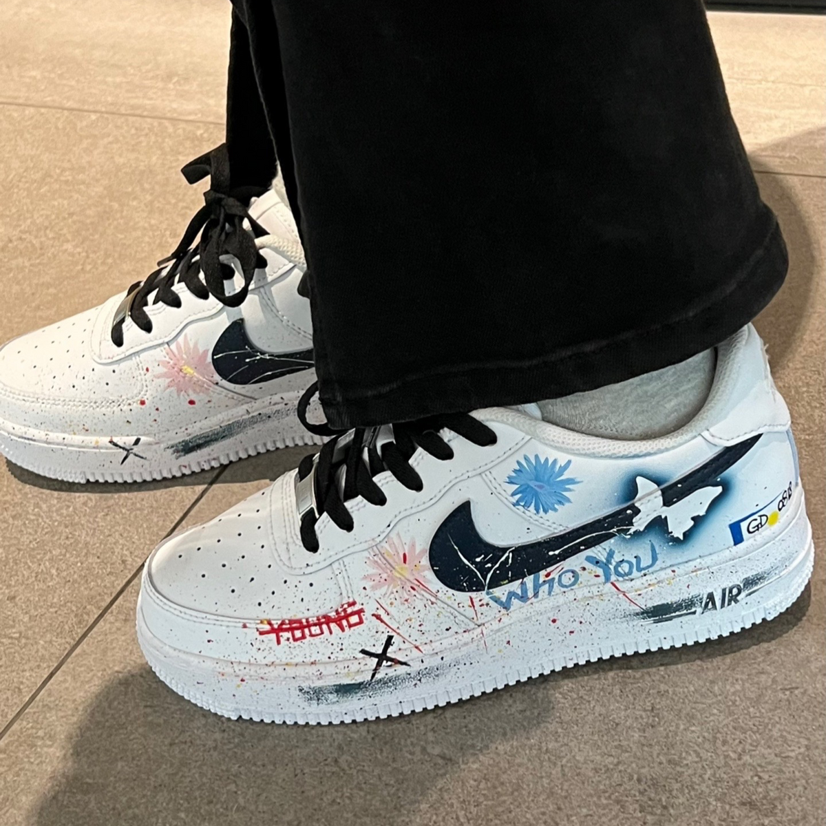 Custom spray-painted attitude sneakers in white Air Force 1 – hand-painted custom sneakers | DiySneakers