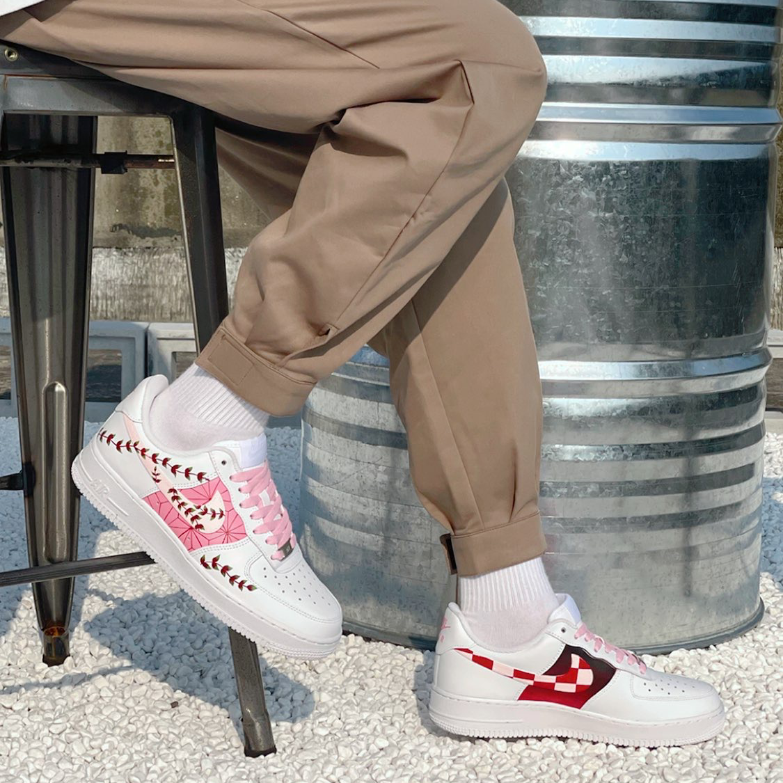Custom The female model, Nezuko Kamado Air Force 1 White/powder – hand-painted custom sneakers | DiySneakers