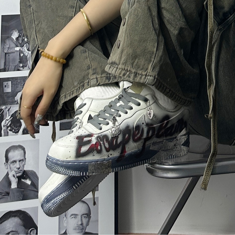 Custom Diary of a Woman Escape Air Force 1 Grey/black – hand-painted custom sneakers | DiySneakers