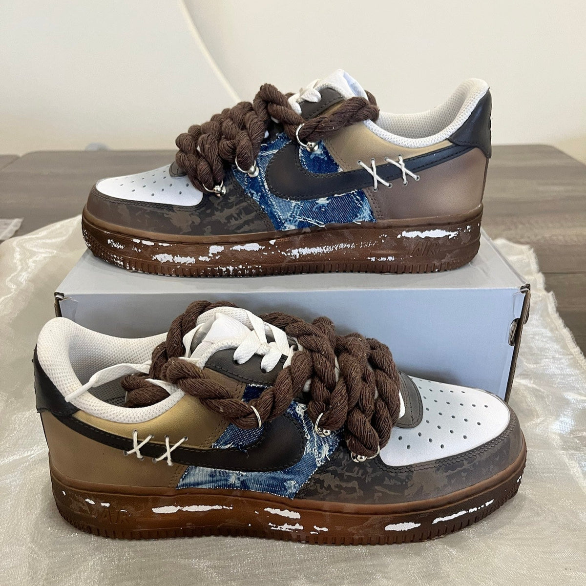 Custom Female Ruins Apostle Air Force 1 Brown/black/blue – hand-painted custom sneakers | DiySneakers