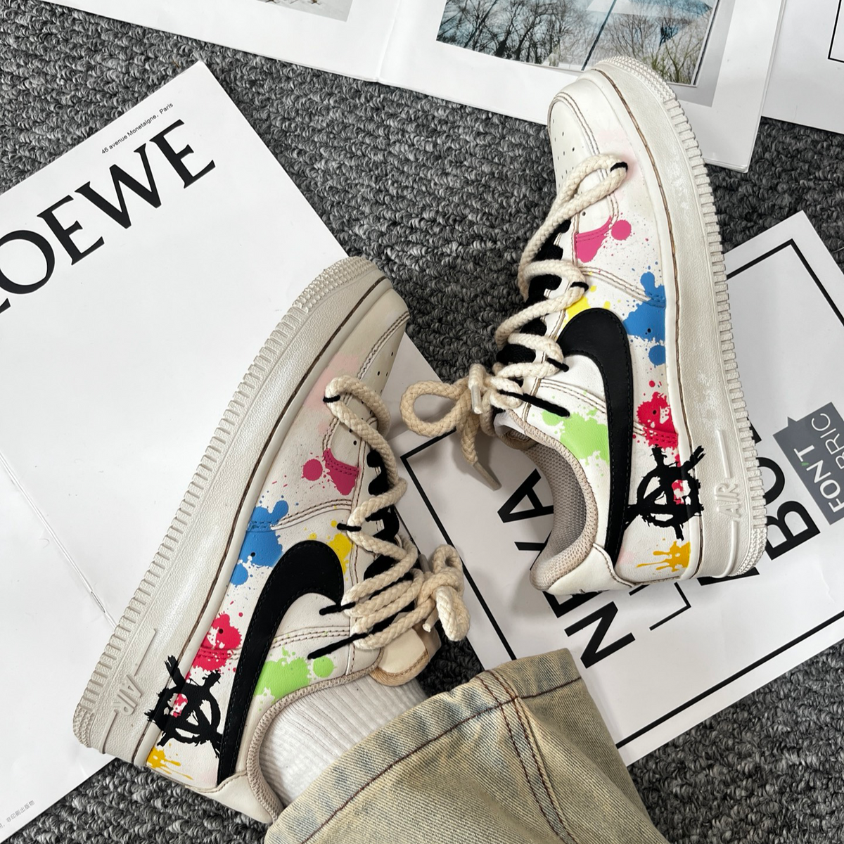 Custom ink-wash art in pink and blue Air Force 1 Pink And Blue – hand-painted custom sneakers | DiySneakers
