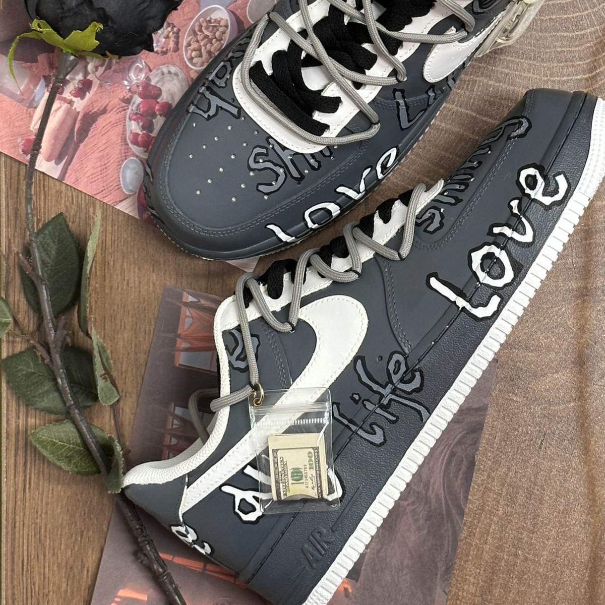 Custom Simple life in black and white for Air Force 1 White – hand-painted custom sneakers | DiySneakers