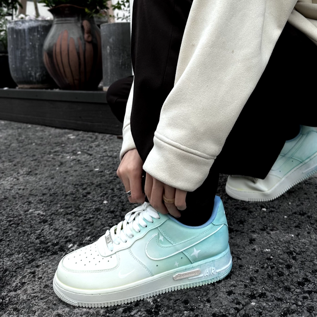 Custom Female bell fish Air Force 1 Blue/yellow/white – hand-painted custom sneakers | DiySneakers