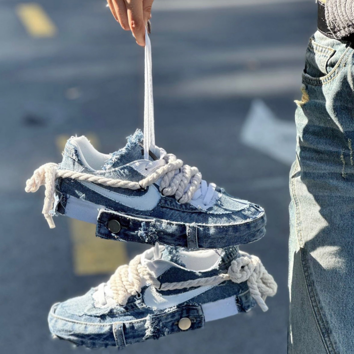Custom denim cross Air Force 1 – hand-painted custom sneakers | DiySneakers