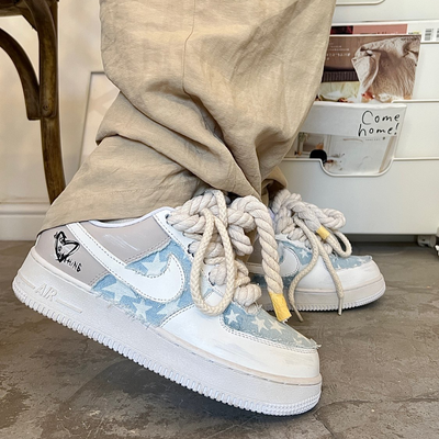 Custom retro star denim in off-white and brown Air Force 1 – custom sneakers view 2 | DiySneakers