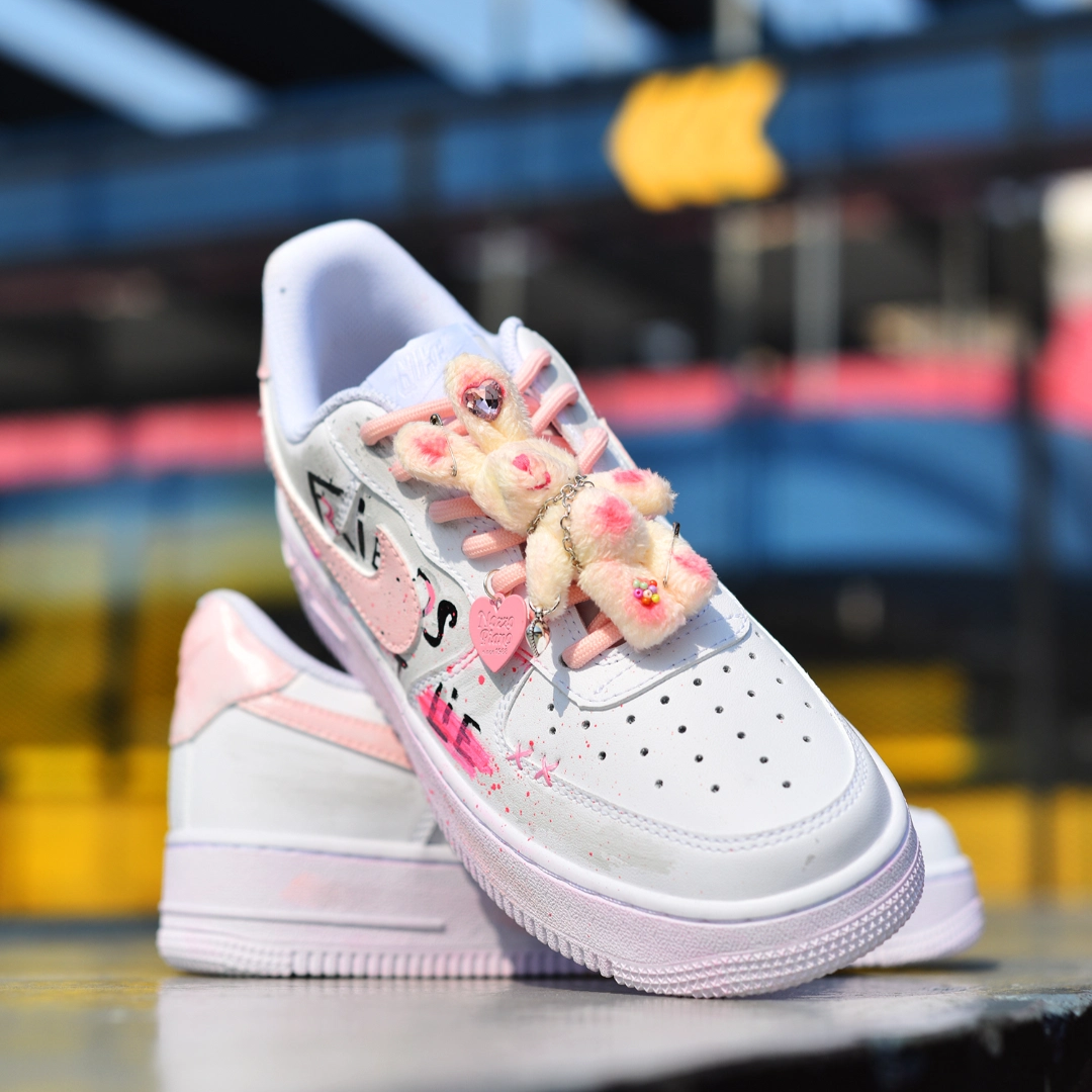 Custom Female strawberry rabbit pink white Air Force 1 Pink/white – hand-painted custom sneakers | DiySneakers