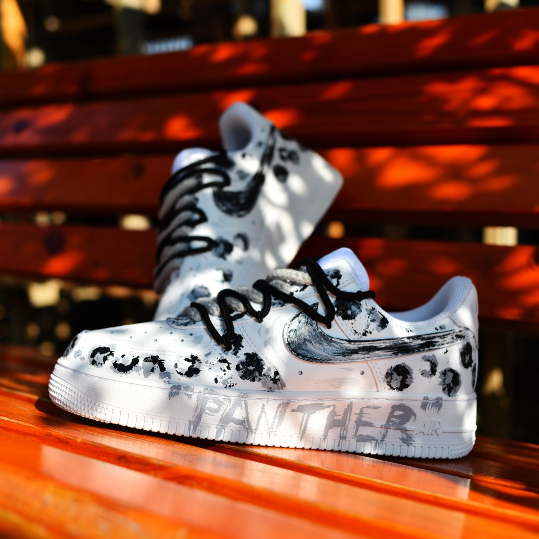 Custom The Wild Spirit for is black, white and grey Air Force 1 Black/White/Gray – hand-painted custom sneakers | DiySneakers
