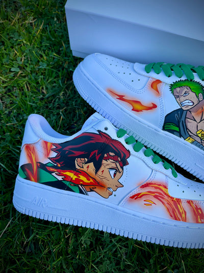 Custom One piece / kimetsu no yaiba Zoro vs Tanjiro Air Force 1 – custom sneakers view 2 | DiySneakers