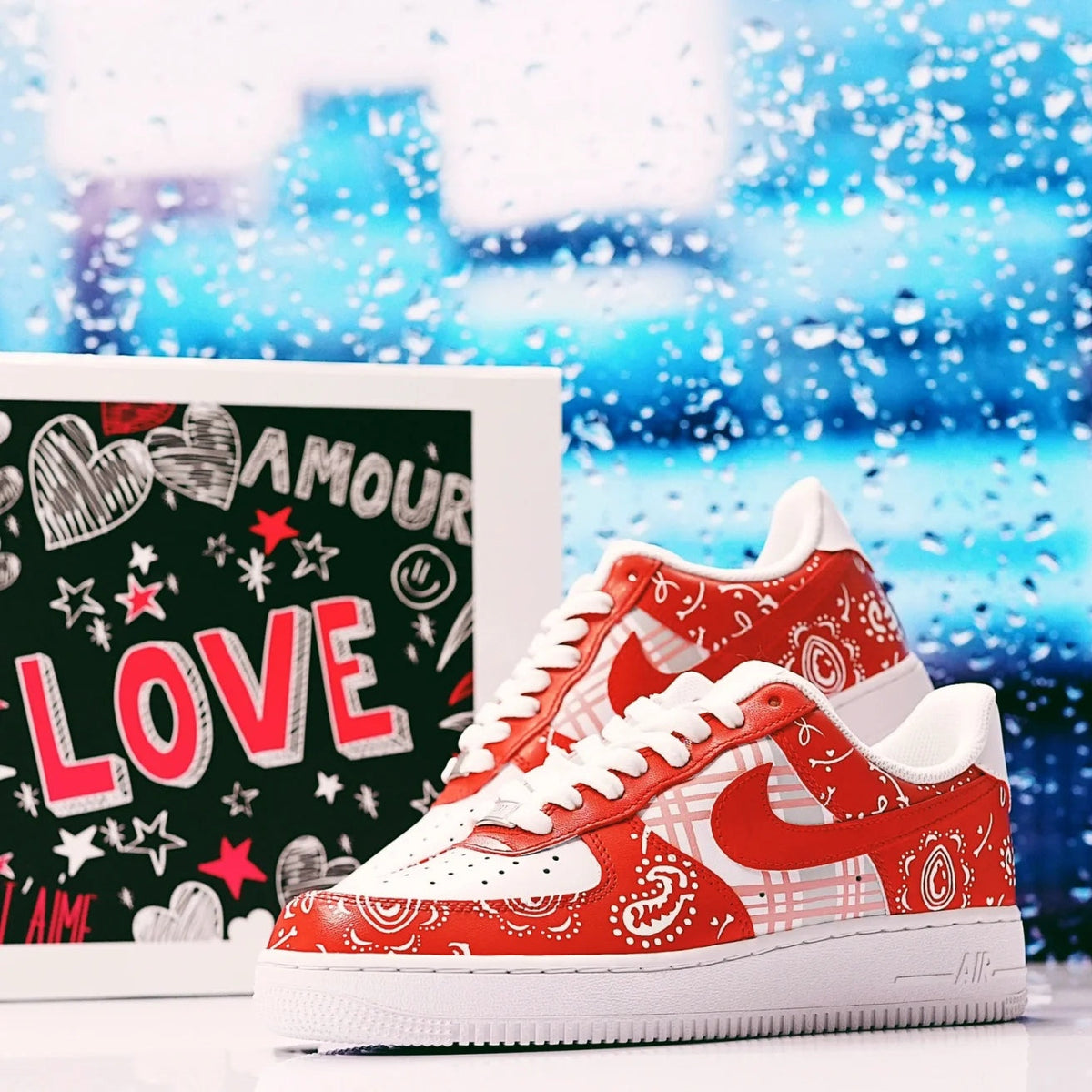 Custom The checkered cashew fruit flowers are red Air Force 1 – hand-painted custom sneakers | DiySneakers