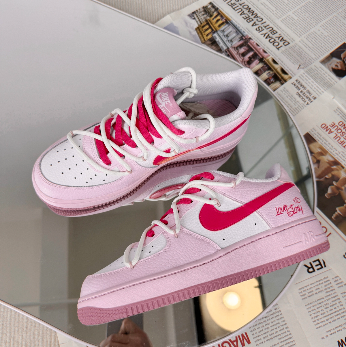 Custom Love Diary Air Force 1 White/Pink – hand-painted custom sneakers | DiySneakers
