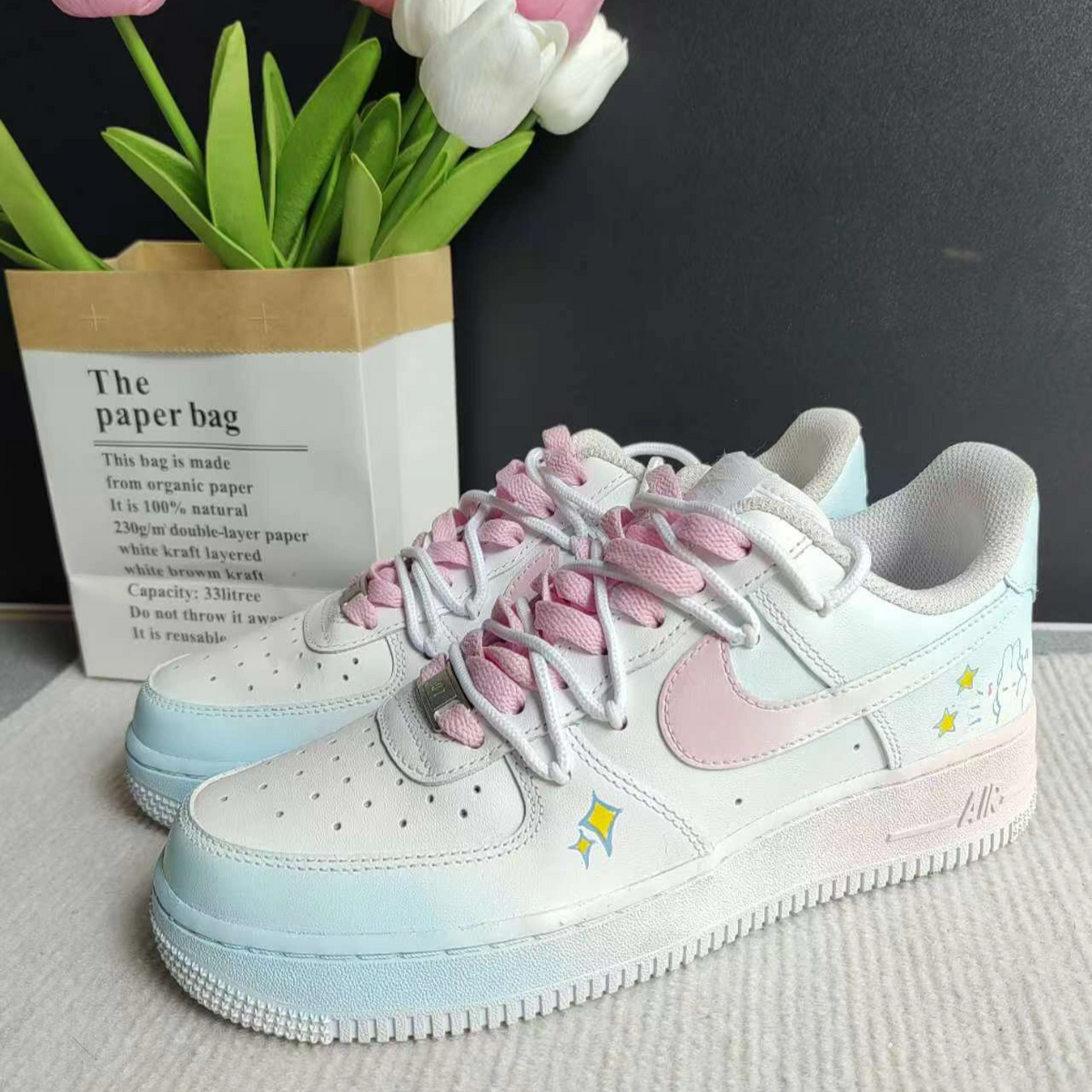 Custom Travel Around The Galaxy Air Force 1 Blue/pink/white – hand-painted custom sneakers | DiySneakers