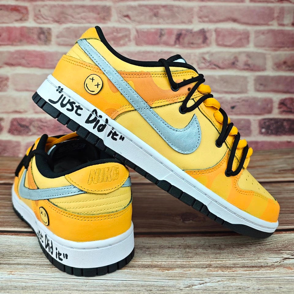 Custom yellow camouflage deconstructed shoelaces Dunk – hand-painted custom sneakers | DiySneakers