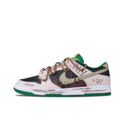 Custom Flame Skeleton Dunk Beige/Brown/Green – custom sneakers view 2 | DiySneakers