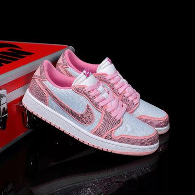 Custom Pinkish-White Full Diamond Air Jordan Low - Top – custom sneakers view 2 | DiySneakers