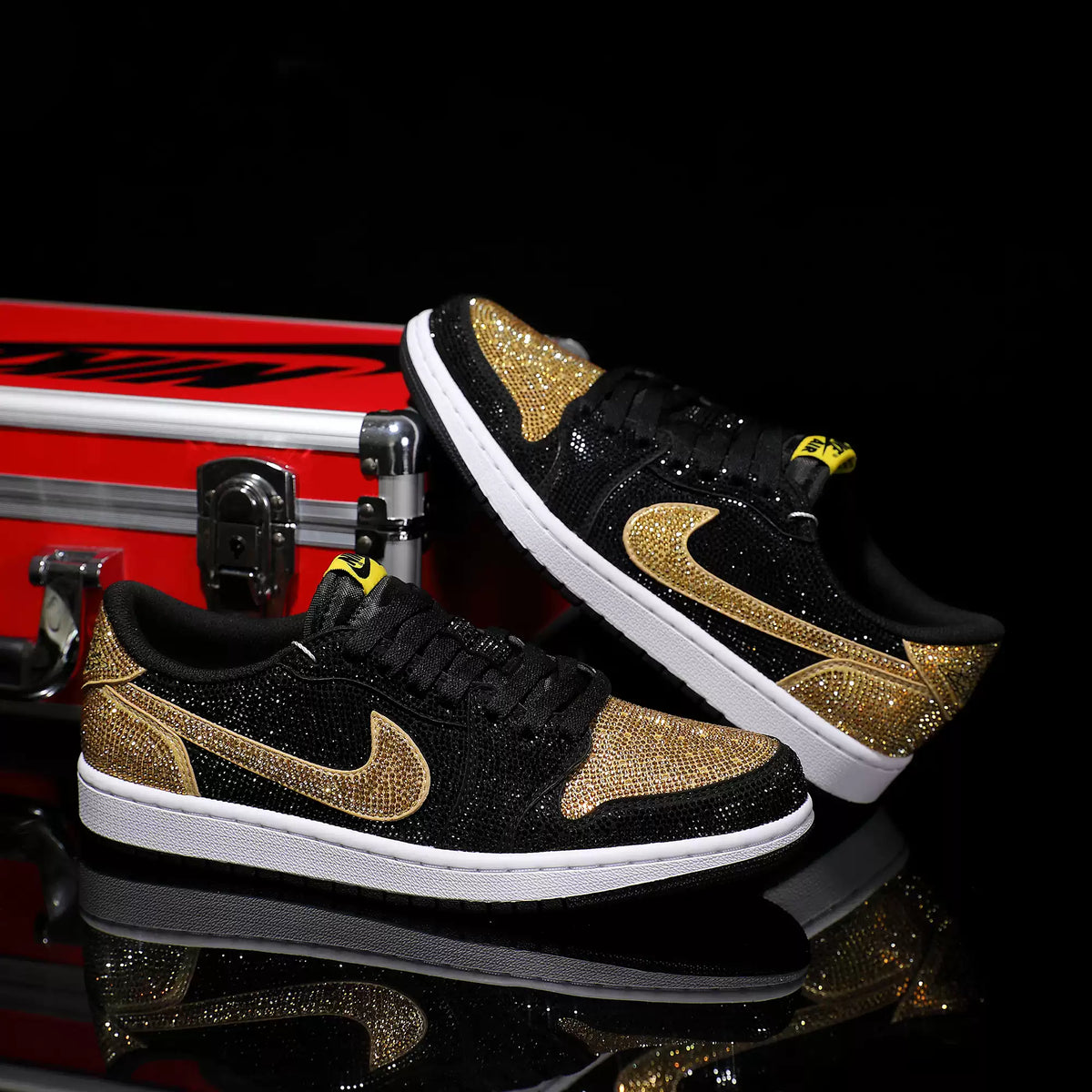 Custom Black Gold Full Diamond Air Jordan Low - Top – hand-painted custom sneakers | DiySneakers
