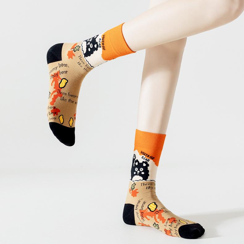 Vintage Pictorial - Mid Cotton Socks Women Non-Slip Sports Fashion 5 Pairs