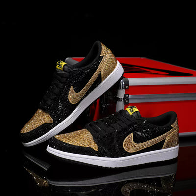 Custom Black Gold Full Diamond Air Jordan Low - Top – custom sneakers view 2 | DiySneakers